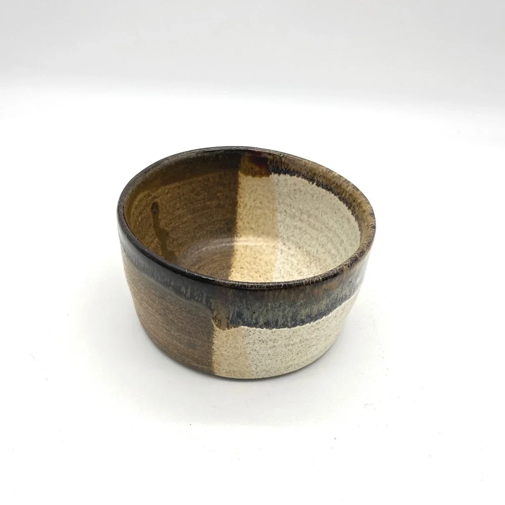 Handmade Studio‎ Pottery Tri-Tone Brown Cream Speckled Glaze Bowl Signed 5in